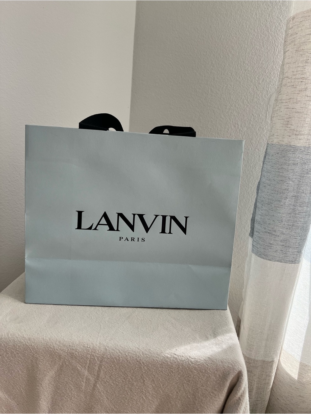 Lanvin Pale Blue Shopping Bag with Black Logo and Ribbon Handles